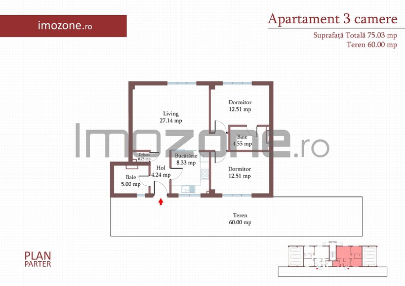 Militari 3 camere, curte 67 mp si 2 parcari proprii, 75 mp, finisat modern, comision 0%